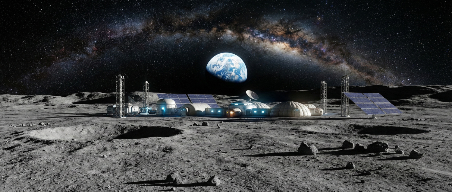 Lunar surface with Earth in background