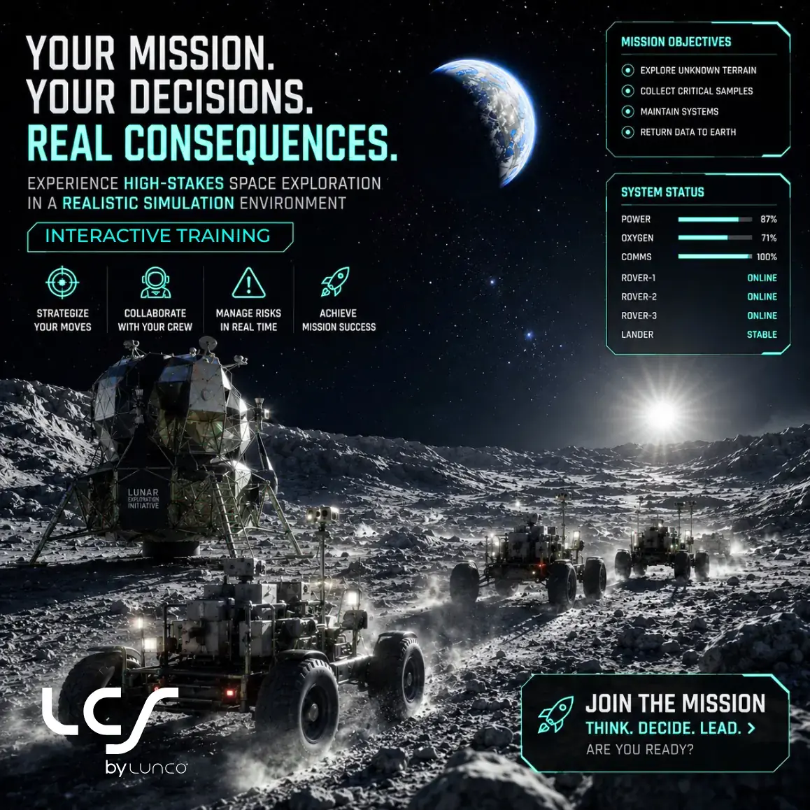 Mission 001 poster for a live lunar rover simulation